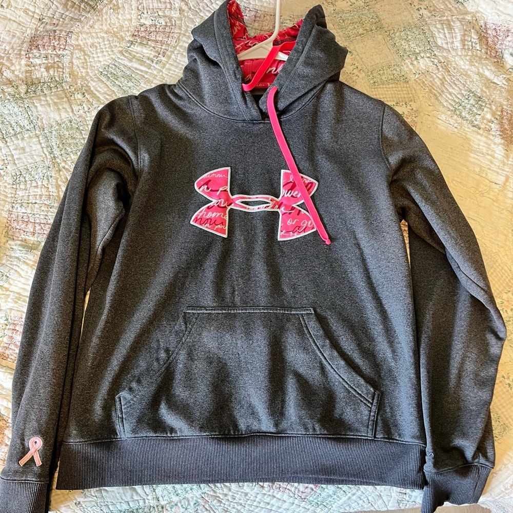 Medium Women’s Under Armour Gray Hoodie with Breast Cancer Awareness Ribbon